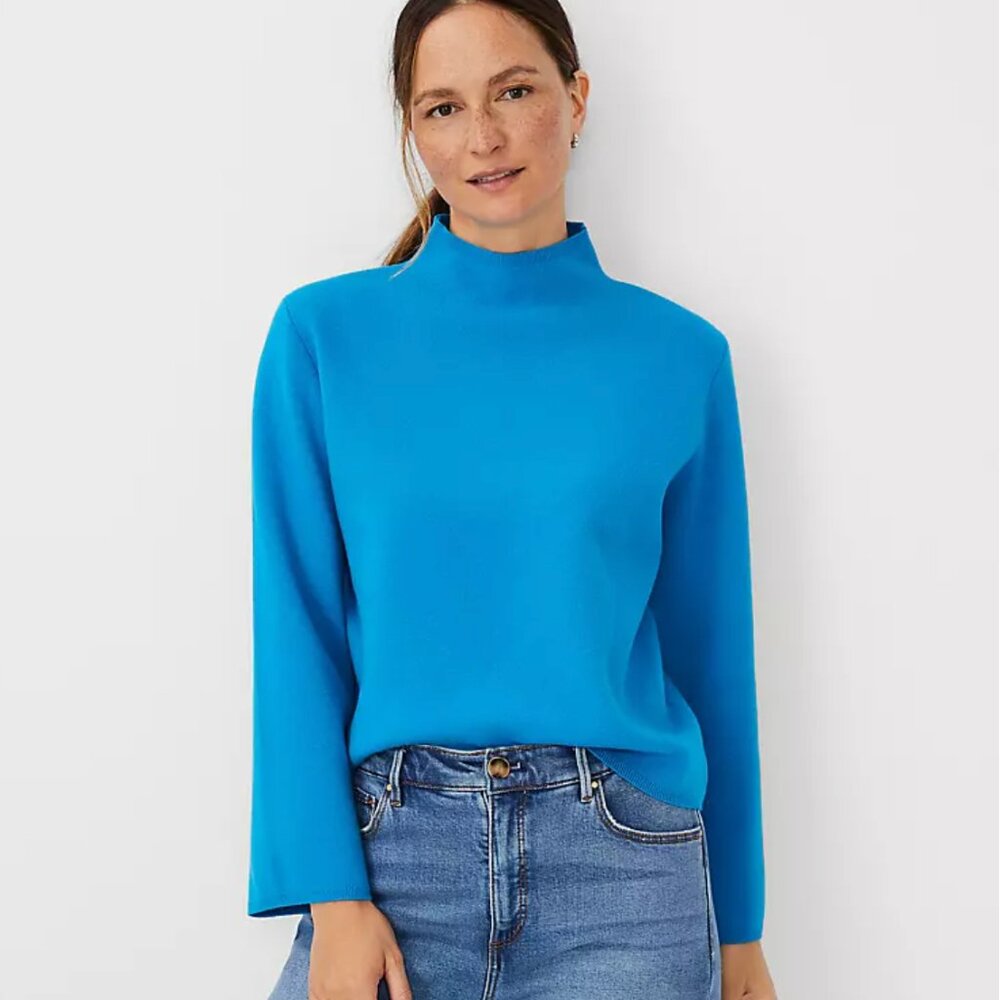 Ann Taylor Mock Neck Flare Sleeve Sweater